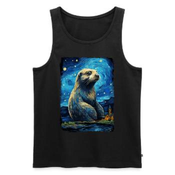 Loutre Nuit étoilée - Débardeur bio Premium Homme - noir - Devant - Michal (187cm)