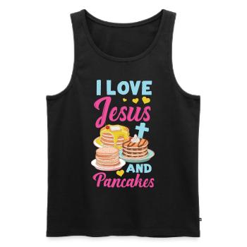Les enfants amoureux des crêpes J’aime Jésus - Débardeur bio Premium Homme - noir - Devant - Michal (187cm)