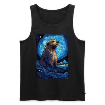 Loutre Nuit étoilée - Débardeur bio Premium Homme - noir - Devant - Michal (187cm)