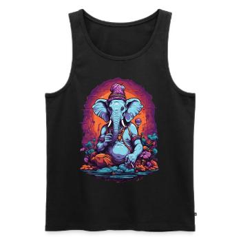 Elephant Psychedelic Art Goa Trance Forest Mushrooms - Men's Premium Organic Tank Top - black - Front - AI Model Male 178 light (178cm)