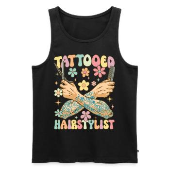Tatouage de coiffeur groovy - Débardeur bio Premium Homme - noir - Devant - Michal (187cm)