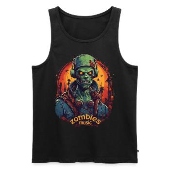 ZOMBIE DJ LISTINING TO MUSIC, HALLOWEEN HORROR - Men's Premium Organic Tank Top - black - Front - AI Model Male 178 light (178cm)