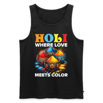 Happy Holi Greetings Hinduism Indian Festival - Men's Premium Organic Tank Top - black - Front - Michal (187cm)