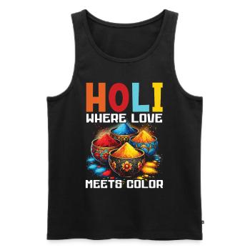 Happy Holi Greetings Hinduism Indian Festival - Men's Premium Organic Tank Top - black - Front - Michal (187cm)