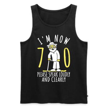 70e anniversaire 70e 70e J’ai 70 ans maintenant j’ai 70 ans - Débardeur bio Premium Homme - noir - Devant - Michal (187cm)