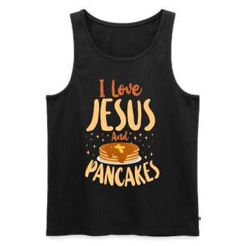 Les enfants amoureux des crêpes J’aime Jésus - Débardeur bio Premium Homme - noir - Devant - Michal (187cm)