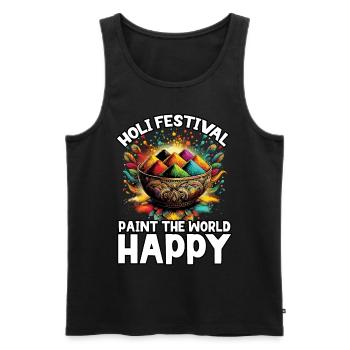 Happy Holi Greetings Hinduism Indian Festival - Men's Premium Organic Tank Top - black - Front - Michal (187cm)