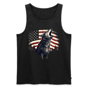 Howling Wolf American Flag Patriotic Animal Hunter - Männer Premium Bio Tank Top - Schwarz - Vorne - AI Model Male 178 light (178cm)