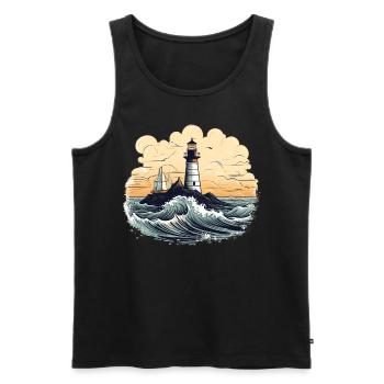 Lighthouse Sea Waves Nautical Seaside Boating - Männer Premium Bio Tank Top - Schwarz - Vorne - AI Model Male 178 light (178cm)