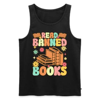 Groovy Book Reader - Men's Premium Organic Tank Top - black - Front - AI Model Male 178 light (178cm)