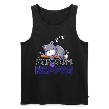 Professinonal Napper, Cat, Cats, Baby, Cats - Men's Premium Organic Tank Top - black - Front - AI Model Male 178 light (178cm)