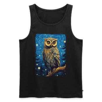 Hibou Nuit étoilée - Débardeur bio Premium Homme - noir - Devant - AI Model Male 178 light (178cm)