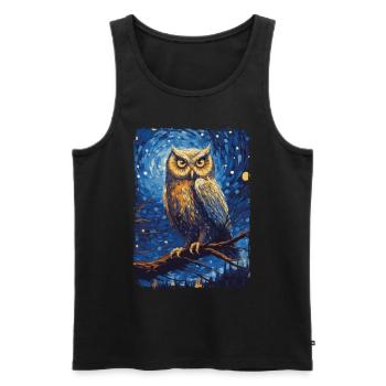 Hibou Nuit étoilée - Débardeur bio Premium Homme - noir - Devant - AI Model Male 178 light (178cm)