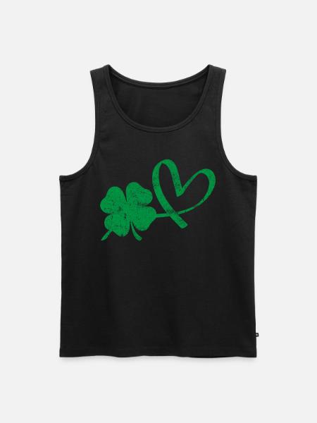 Irisches Kleeblatt Grünes Herz - Männer Premium Bio Tank Top - Schwarz