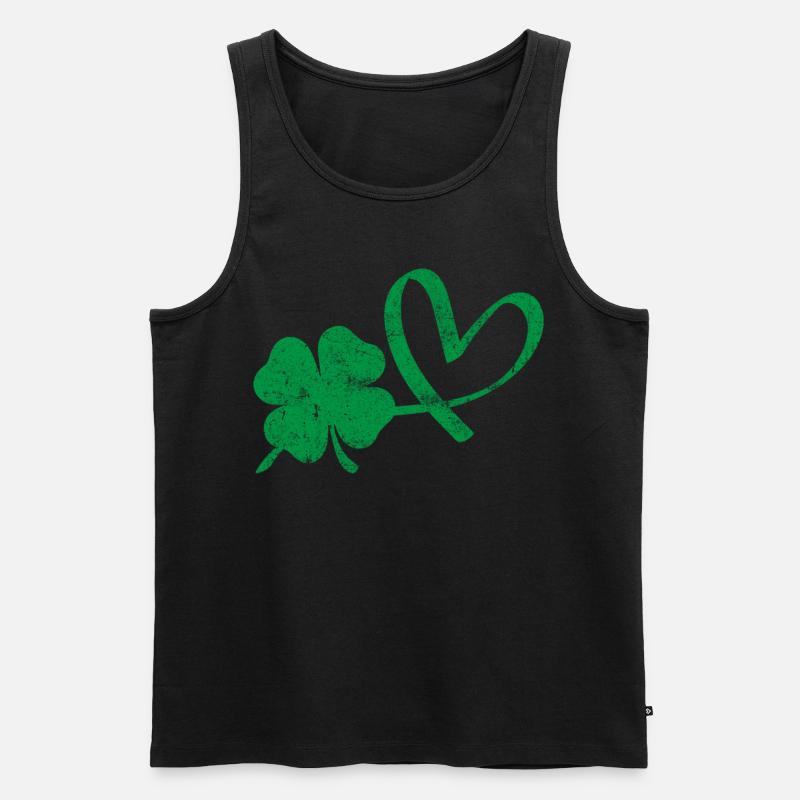 Irisches Kleeblatt Grünes Herz - Männer Premium Bio Tank Top - Schwarz