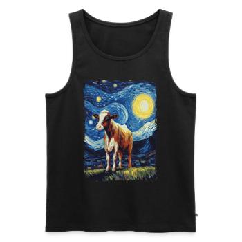 Vache Nuit étoilée - Débardeur bio Premium Homme - noir - Devant - AI Model Male 178 light (178cm)