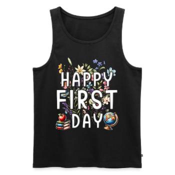 English Teacher English Teacher Happy First Day - Men's Premium Organic Tank Top - black - Front - Michal (187cm)