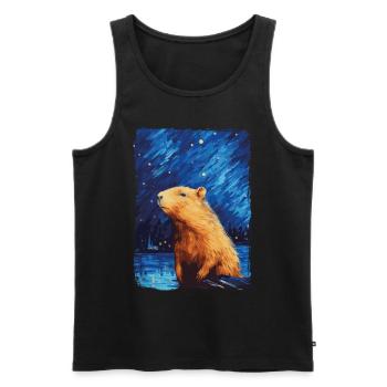 Capybara Nuit étoilée - Débardeur bio Premium Homme - noir - Devant - AI Model Male 178 light (178cm)