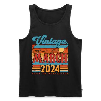 Mars 2024, Cadeau Anniversaire Vintage Mars 2024. - Débardeur bio Premium Homme - noir - Devant - Michal (187cm)
