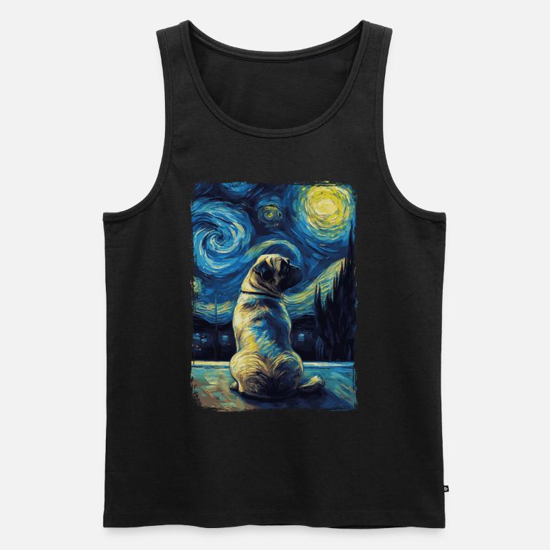 Mops Starry Night - Männer Premium Bio Tank Top - Schwarz