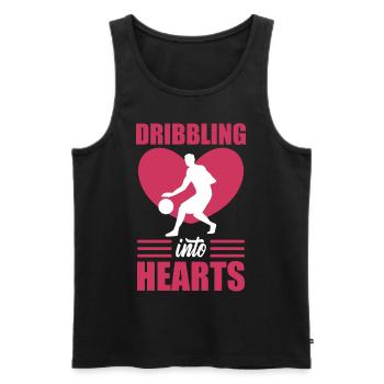 Valentine Basketball Player Dribbling into Hearts - Men's Premium Organic Tank Top - black - Front - Michal (187cm)