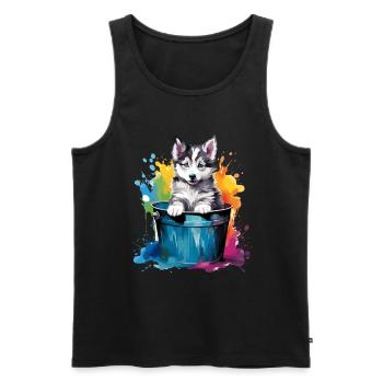 Siberian Husky Niedlicher Hund Farbeimer - Männer Premium Bio Tank Top - Schwarz - Vorne - Michal (187cm)