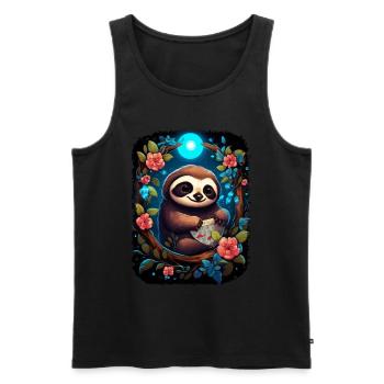 Faultier Niedliches Tier Floraler Nachthimmel - Männer Premium Bio Tank Top - Schwarz - Vorne - Michal (187cm)
