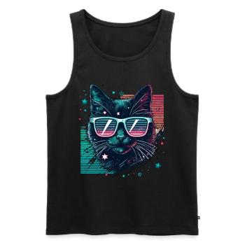 des années 80 chat néon lunettes de soleil Cool chat maman - Débardeur bio Premium Homme - noir - Devant - Michal (187cm)