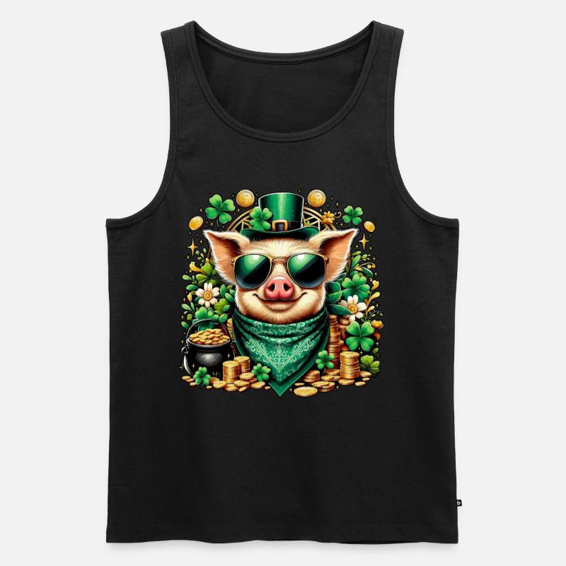 Cooles Schwein mit Kleeblatt - Männer Premium Bio Tank Top - Schwarz