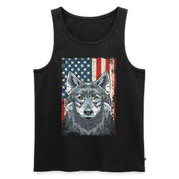 Wolf 4th of July American Flag Howling Wolves - Men's Premium Organic Tank Top - black - Front - AI Model Male 178 light (178cm)