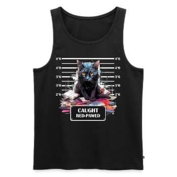 Caught Red-Pawed Funny Domestic Cat Mug Shot - Männer Premium Bio Tank Top - Schwarz - Vorne - AI Model Male 178 light (178cm)