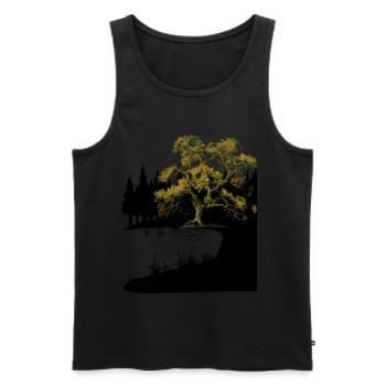 Natur Baum See Wald Naturliebhaber Flora Dark - Männer Premium Bio Tank Top - Schwarz - Vorne - AI Model Male 178 light (178cm)