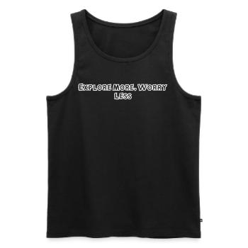 Wandern - Explore More, Worry Less - Männer Premium Bio Tank Top - Schwarz - Vorne - AI Model Male 178 light (178cm)