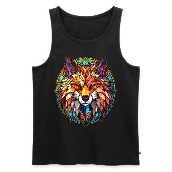 Geometric Stained Glass Wolf Vintage Mosaic - Männer Premium Bio Tank Top - Schwarz - Vorne - AI Model Male 178 light (178cm)