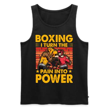 Boxe : Je transforme la douleur en puissance - Débardeur bio Premium Homme - noir - Devant - AI Model Male 178 light (178cm)