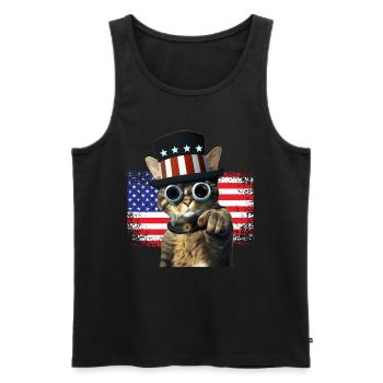 steampunk Katze mit USA Flagge - Männer Premium Bio Tank Top - Schwarz - Vorne - Michal (187cm)