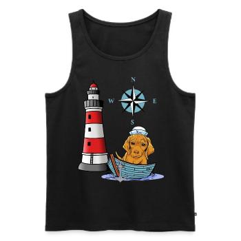 Chien des Maritimes Rose des vents boussole phare marin - Débardeur bio Premium Homme - noir - Devant - Michal (187cm)
