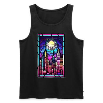 Stained Glass Vaporwave Japanese City Aesthetic - Männer Premium Bio Tank Top - Schwarz - Vorne - Michal (187cm)