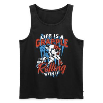Sambo Life Is A Grapple I'm Just Rolling With It - Men's Premium Organic Tank Top - black - Front - AI Model Male 178 light (178cm)