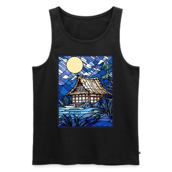Japan Countryside House Rural Stained Glass Mosaic - Männer Premium Bio Tank Top - Schwarz - Vorne - AI Model Male 178 light (178cm)