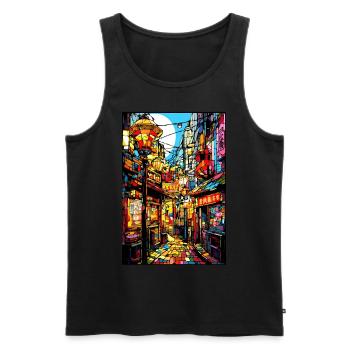 Osaka City Pop Stained Glass Japanese Aesthetic - Männer Premium Bio Tank Top - Schwarz - Vorne - Michal (187cm)