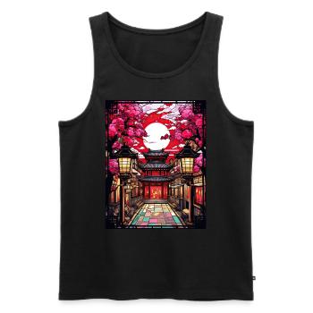 Stained Glass Japanese Landscape Cherry Blossom - Männer Premium Bio Tank Top - Schwarz - Vorne - Michal (187cm)