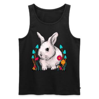 Bois, Lapin, Lapin, Fleurs, Nature, La Faune - Débardeur bio Premium Homme - noir - Devant - Michal (187cm)