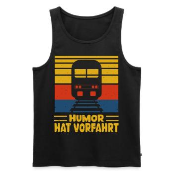 EISENBAHN LOKOMOTIVE HUMOR HAT VORFAHRT - Männer Premium Bio Tank Top - Schwarz - Vorne - AI Model Male 178 light (178cm)