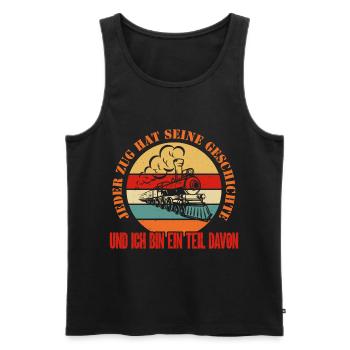 Eisenbahn JEDER ZUG HAT SEINE GESCHICHTE - Männer Premium Bio Tank Top - Schwarz - Vorne - Michal (187cm)