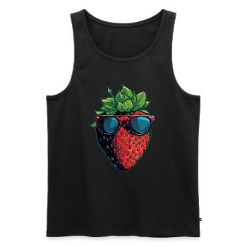 Lustige Erdbeere mit Sonnenbrille Frucht Tropisch - Männer Premium Bio Tank Top - Schwarz - Vorne - Michal (187cm)