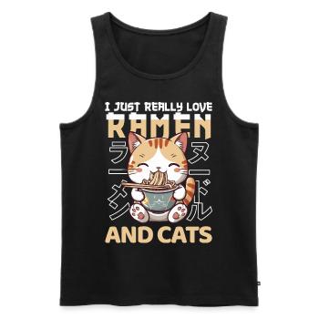 Cat Loves Ramen Bowl Kawaii Anime - Débardeur bio Premium Homme - noir - Devant - Michal (187cm)