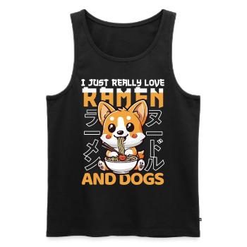 Chien Aime Ramen Bol Kawaii Anime - Débardeur bio Premium Homme - noir - Devant - Michal (187cm)