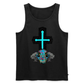 Croix Animal Skull Crâne spirituel occulte - Débardeur bio Premium Homme - noir - Devant - AI Model Male 178 light (178cm)