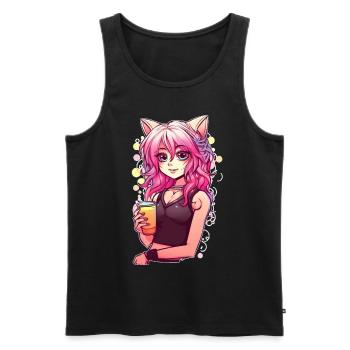 Cute Anime Cat Girl Orange Juice Furry Fursona - Männer Premium Bio Tank Top - Schwarz - Vorne - AI Model Male 178 light (178cm)